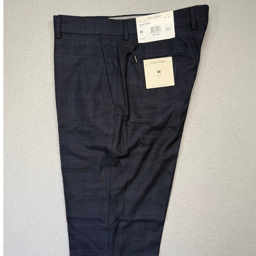 Calvin Klein Men's Slim-Fit Wool-Blend Stretch Plaid Suit Pant Navy 34x34 $200